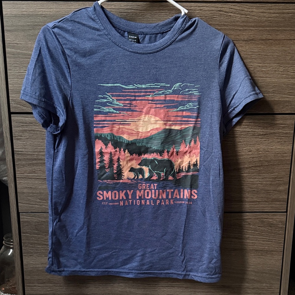 SHEIN Blue Graphic Tee - Smoky Mountains